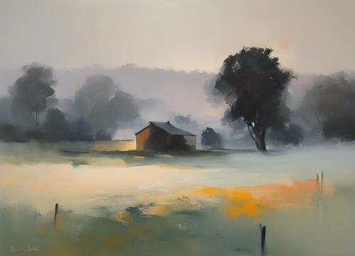 A-rural-landscape-enveloped-in-early-morning-mist-just-before-sunrise-  in-a-style-of-bold-composi-3