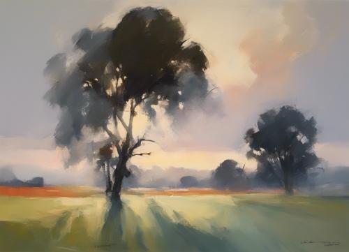 A-rural-landscape-enveloped-in-early-morning-mist-just-before-sunrise-  in-a-style-of-bold-composi-4