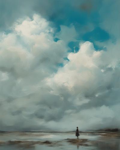 Mysterious-clouds-drifting-in-a-blue-sky  close-up - all-natural-colors -style-of-Michael-Carson-15