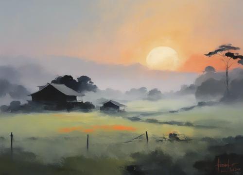 early-Morning-mist-over-rural-countryside-just-before-sunrise  in-a-style-of-traditional-japanese-co-2