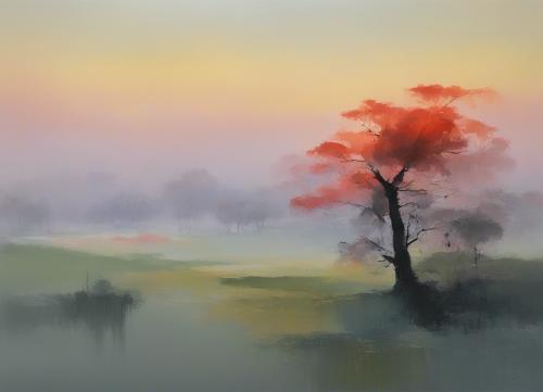 early-Morning-mist-over-rural-countryside-just-before-sunrise  in-a-style-of-traditional-japanese-co